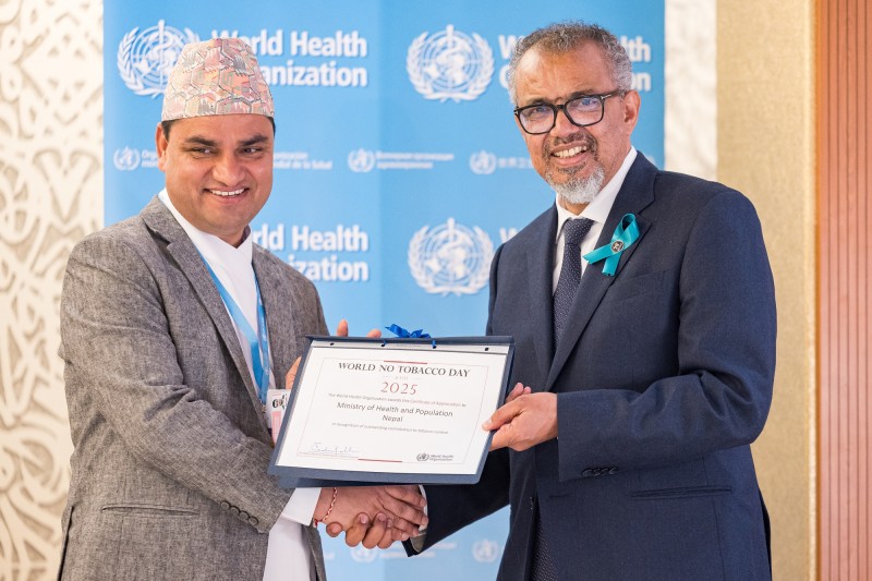 सुर्तीजन्य पदार्थ नियन्त्रणमा उत्कृष्ठ योगदान पुर्‍याएको भन्दै  नेपाल पुरस्कृत